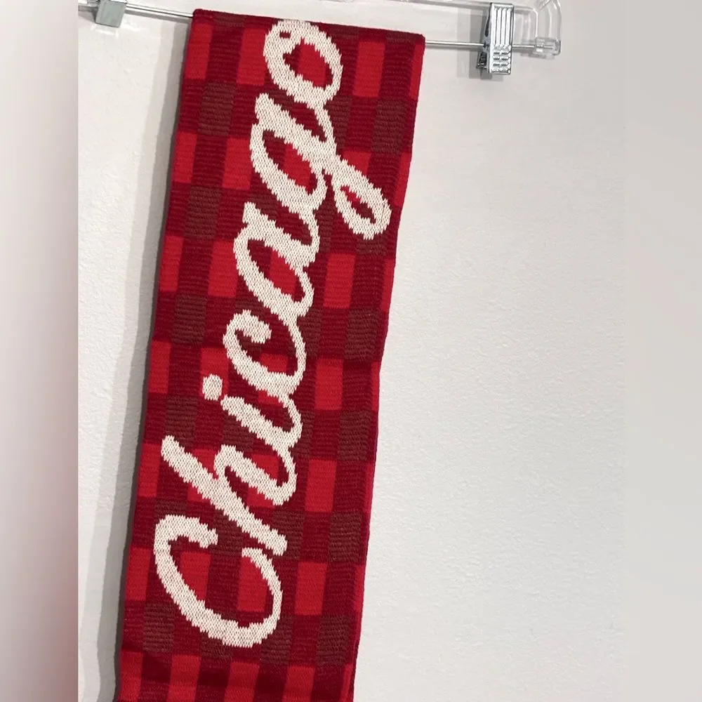 Chicago Wolves Men's Women's Hockey Winter Red White Unisex Knit Scarf Fringe